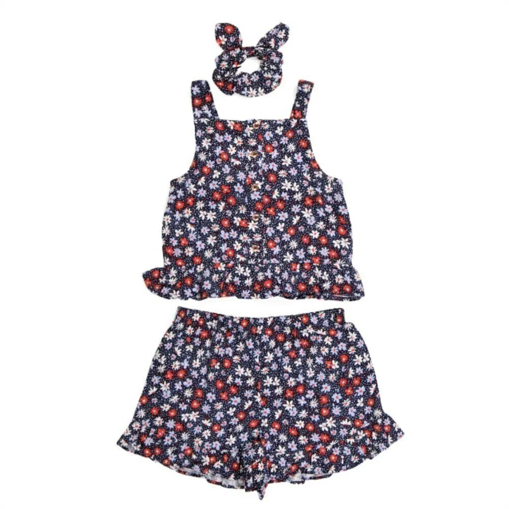 NWT Vince Camuto Little Girl 2-Piece Floral Print Ruffle Trim Shorts and Tank Se